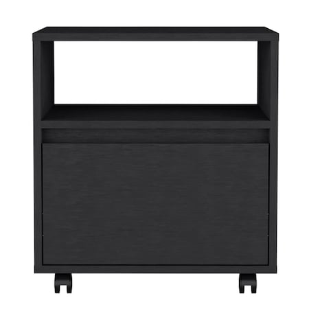 Tuhome Austin Nightstand, Casters, Single Drawer-Black MLW8957